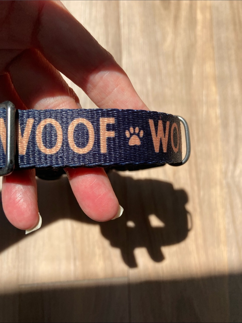 Dog collar woof printed collar with metal paw print & heart embellished accent - Picture 9 of 13